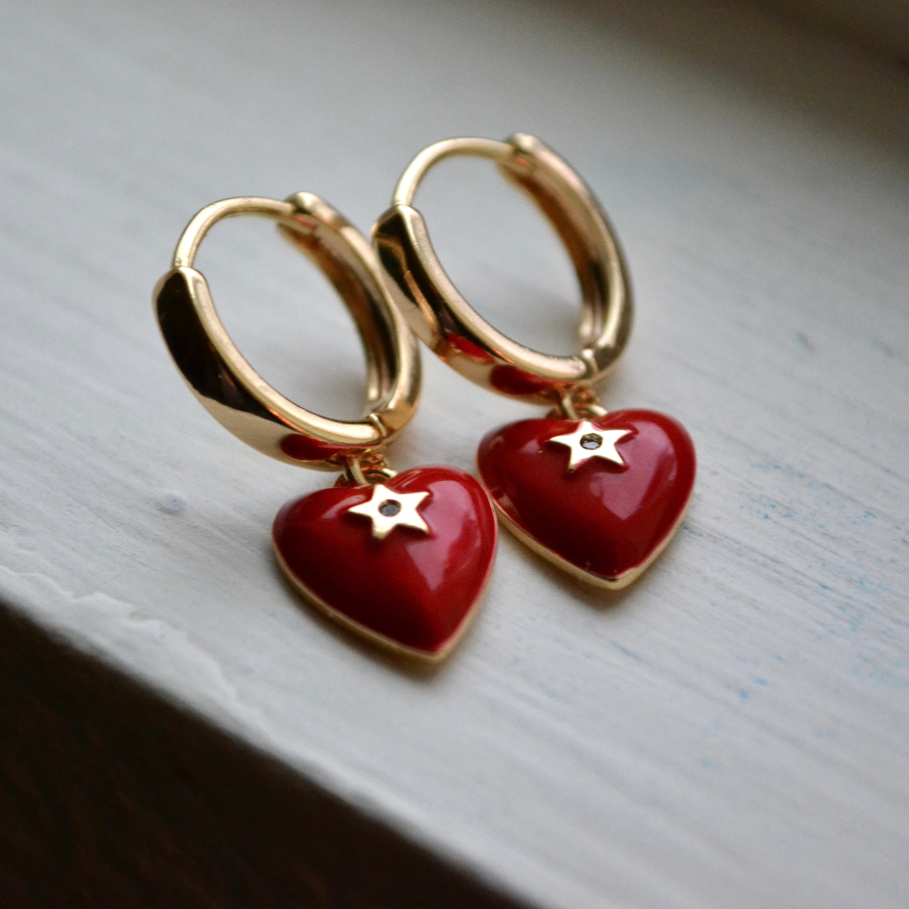 Red Heart Earrings. Valentines Earrings. Love Earrings. Gold Hoops.  Valentines Gift for Girlfriend. Heart Shape Earrings. Teen Girl Gift 