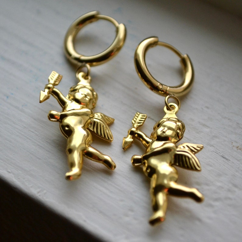 Gold Cupid Hoop Earrings Huggies