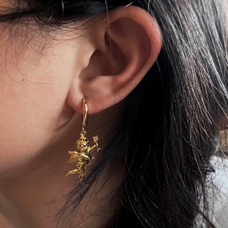Gold Cupid Angel Cherub Valentine’s Day Earrings