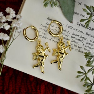 Gold Cupid Angel Cherub Valentine’s Day Earrings