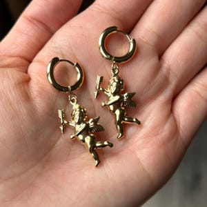 Gold Cupid Angel Cherub Valentine’s Day Earrings