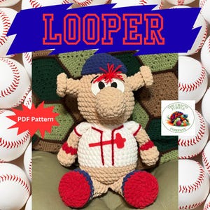 Looper - the Fuzzy & BRAVE Baseball Monster Crochet Plush Pattern (PDF) - LARGE