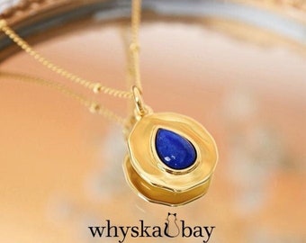 Lapis Lazuli Pear Pendant Necklace: 18K Gold Sterling Silver