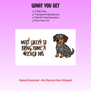 Most Likely To Bring Home A Wiener Dog PNG Bundle – Funny Dachshund Digital Download – Printable Sticker File – Cricut PNG