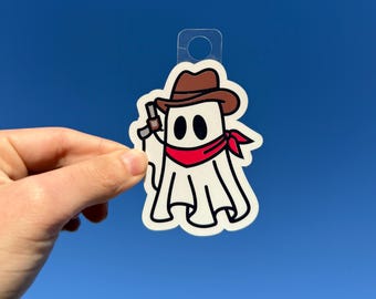 Cowboy Ghost Sticker – Halloween Vinyl Decal, Waterproof Laptop Sticker