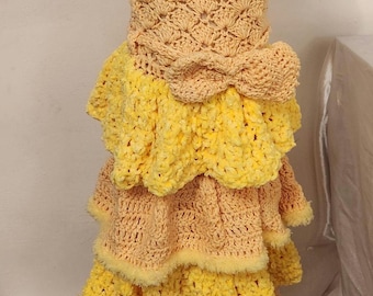 Handmade Princess Toddler Dress; Crochet Layered Velvet Furry Edge Gown for Girls; Special and Thoughtful Gifts