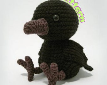 Patrón de crochet Crowly Raven - Instrucciones de juguete de peluche Amigurumi Bird - Tutorial en PDF de descarga instantánea