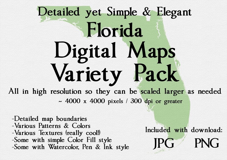 Florida State Map Bundle: Styles Include Simple, Detailed, Rich ...