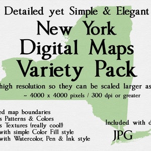 Kaartbundel van New York: stijlen omvatten eenvoudig, gedetailleerd, rijk, elegant, structuur, aquarelpen en inkt en effen kleuren. JPG-PNG