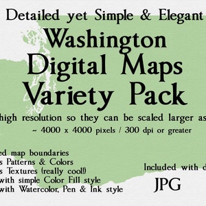 Kaartbundel van Washington: stijlen omvatten eenvoudig, gedetailleerd, rijk, elegant, structuur, aquarelpen en inkt en effen kleuren. JPG-PNG