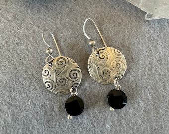 Sterling Silver Earrings with Onyx Dangle & Celtic Swirl Design