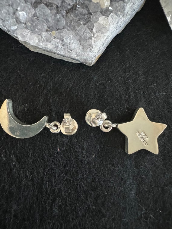 Silver Star Moon Pierced Earring Made in Mexico - image 3