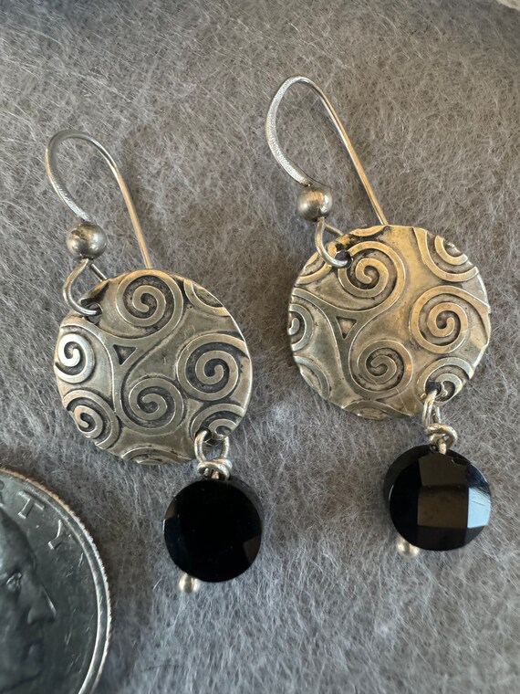 Sterling Silver Dangle Pierced Earrings with Blac… - image 4