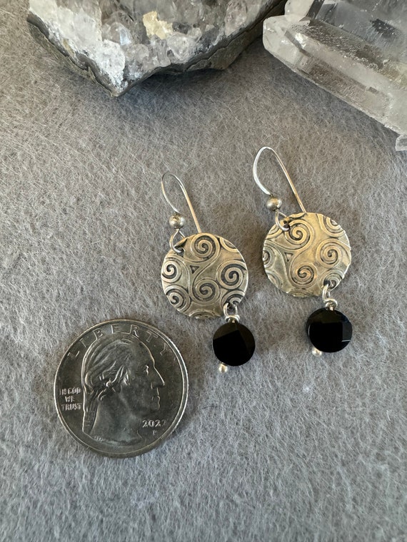 Sterling Silver Dangle Pierced Earrings with Blac… - image 2
