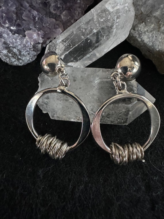 Stud Hoop Pierced Silver Earrings - image 7