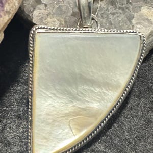 Vintage Sterling Silver & Mother of Pearl Pendant – Triangular Shield Design –  Boho Jewelry