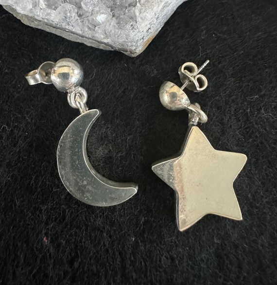 Silver Star Moon Pierced Earring Made in Mexico - image 1