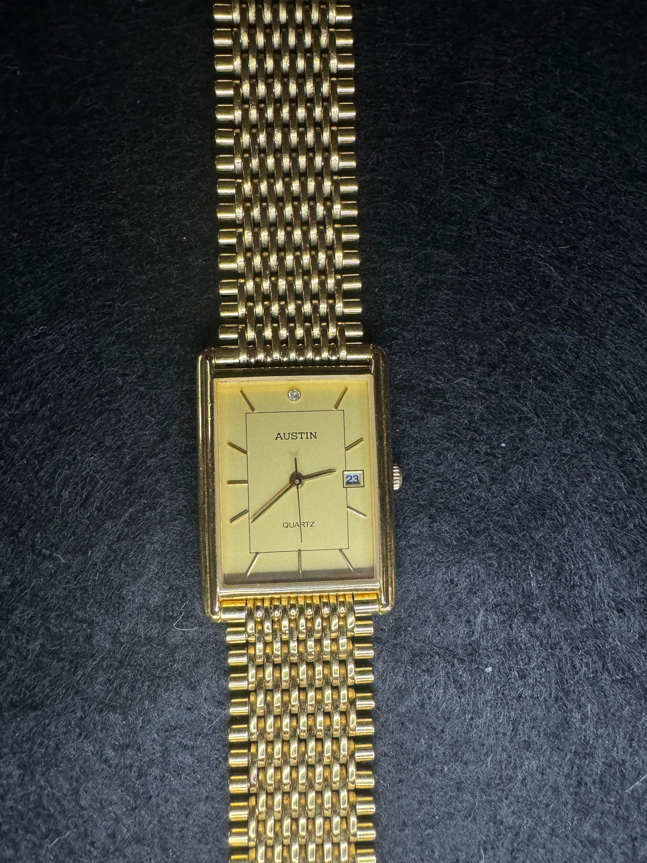 Austin Quartz Mens Gold Tone Wrist Watch With Diamond Chip Etsy