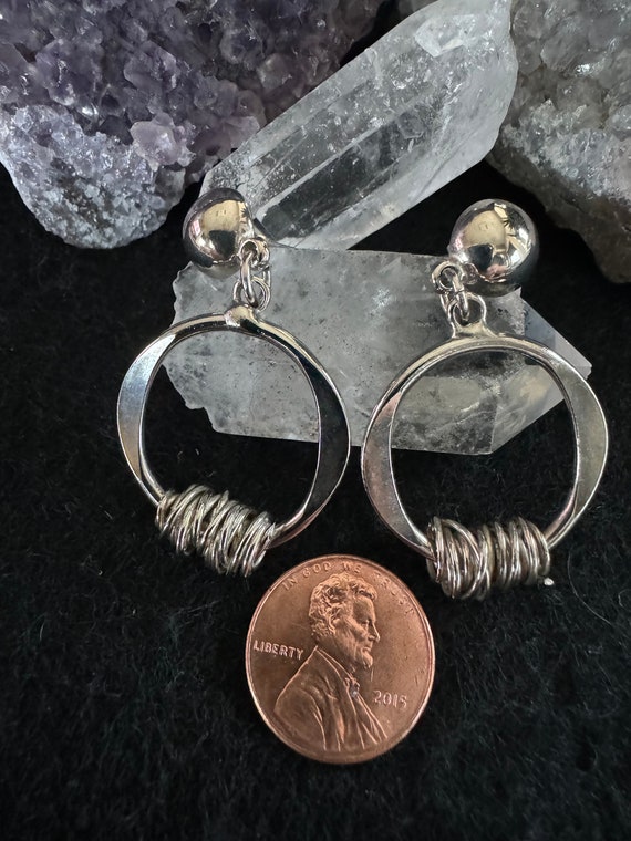 Stud Hoop Pierced Silver Earrings - image 4