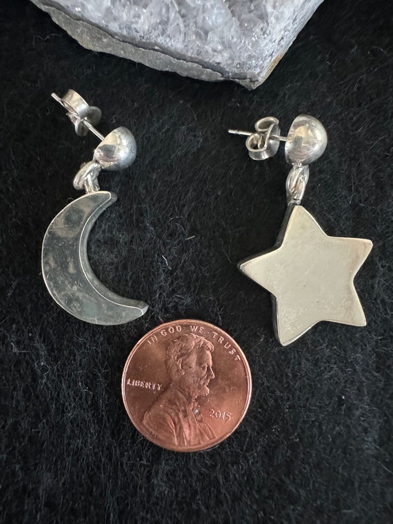 Silver Star Moon Pierced Earring Made in Mexico - image 4