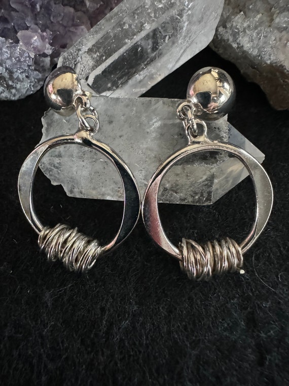 Stud Hoop Pierced Silver Earrings - image 1