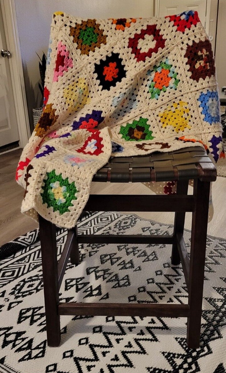 Vintage Roseanne Granny Square Throw Blanket Afghan Couch Handmade
