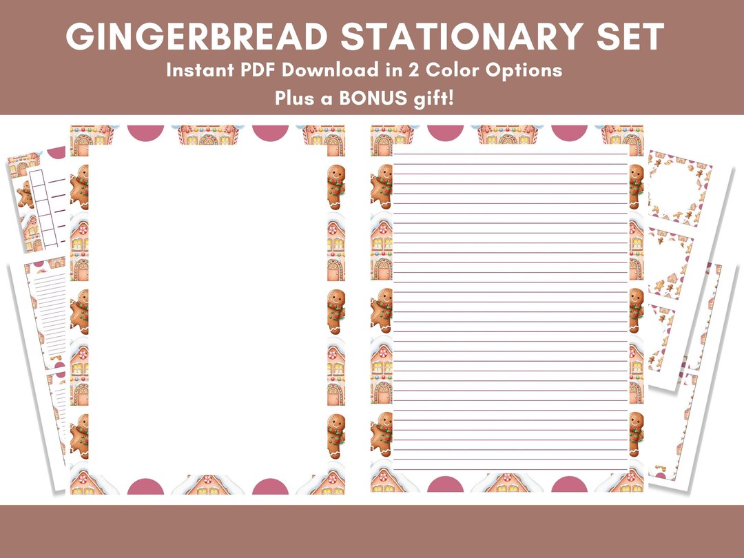 Gingerbread Note Design Gingerbread Stationary Set - Printable and Digital - Print or Goodnotes ...