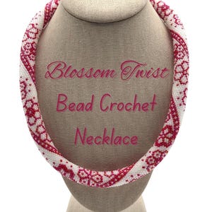 Blossom Twist Bead Crochet Necklace – Handmade Red, Pink & White Seed Bead Rope – 22” Floral Statement Jewelry – Gift for Her