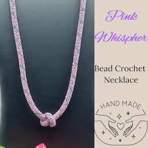 Pink & Silver Bead Crochet Necklace: Knot Statement Jewelry
