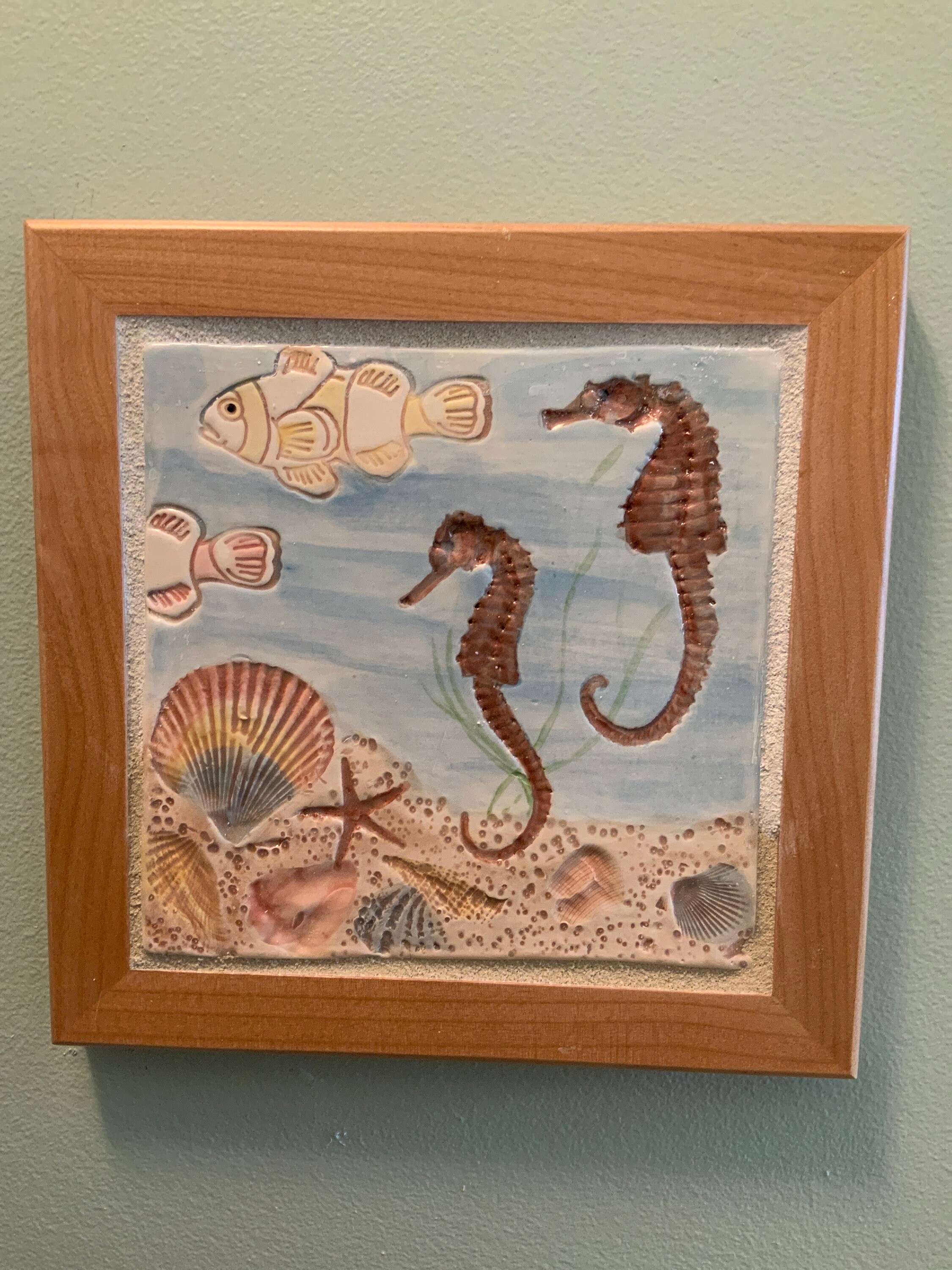 Handmade seahorse tile