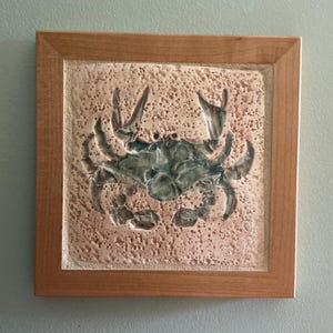 Blue crab framed tile