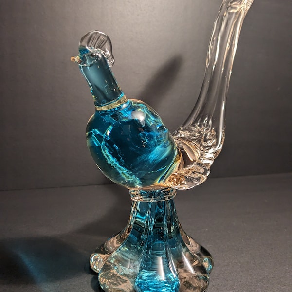 Belle figurine de faisan en verre soufflé à la main de style Murano