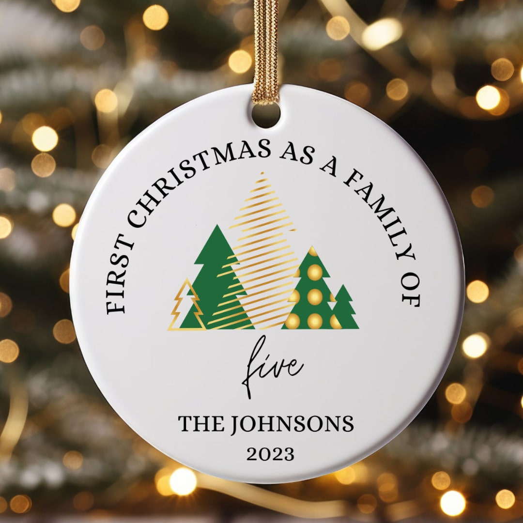 Custom Family Ornament, First Christmas Family Ornament, Family of Five, Personalized Christmas