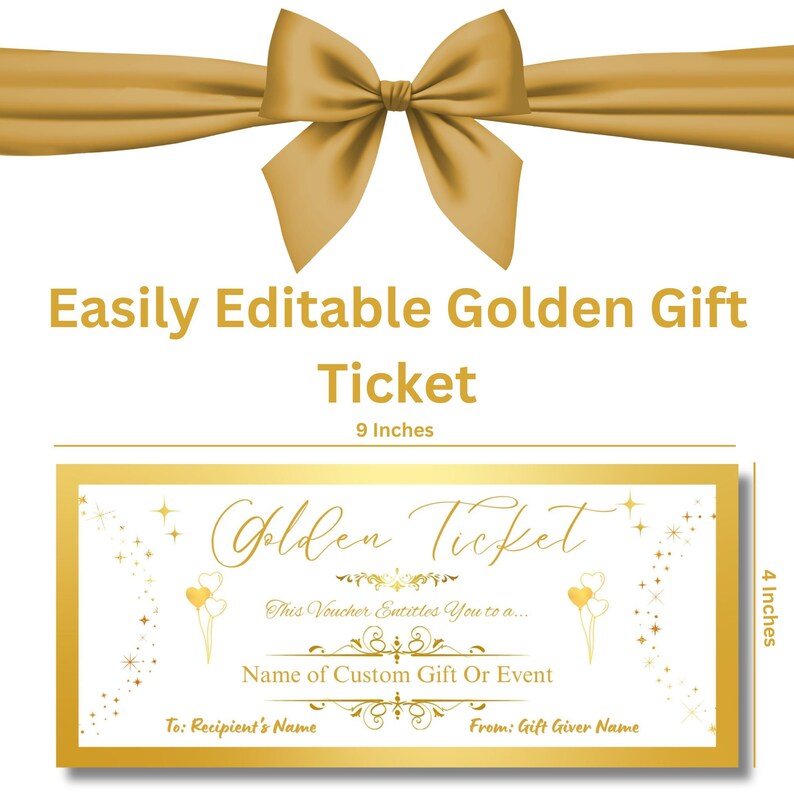 Instant Editable Personalized Golden Ticket, Souvenir Ticket Gift