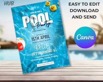 Pool Party Birthday Invitation Template, It's My Birthday Invite, Teenager Birthday, Boy Pool Birthday Party Invitation Digital, Pool Invite