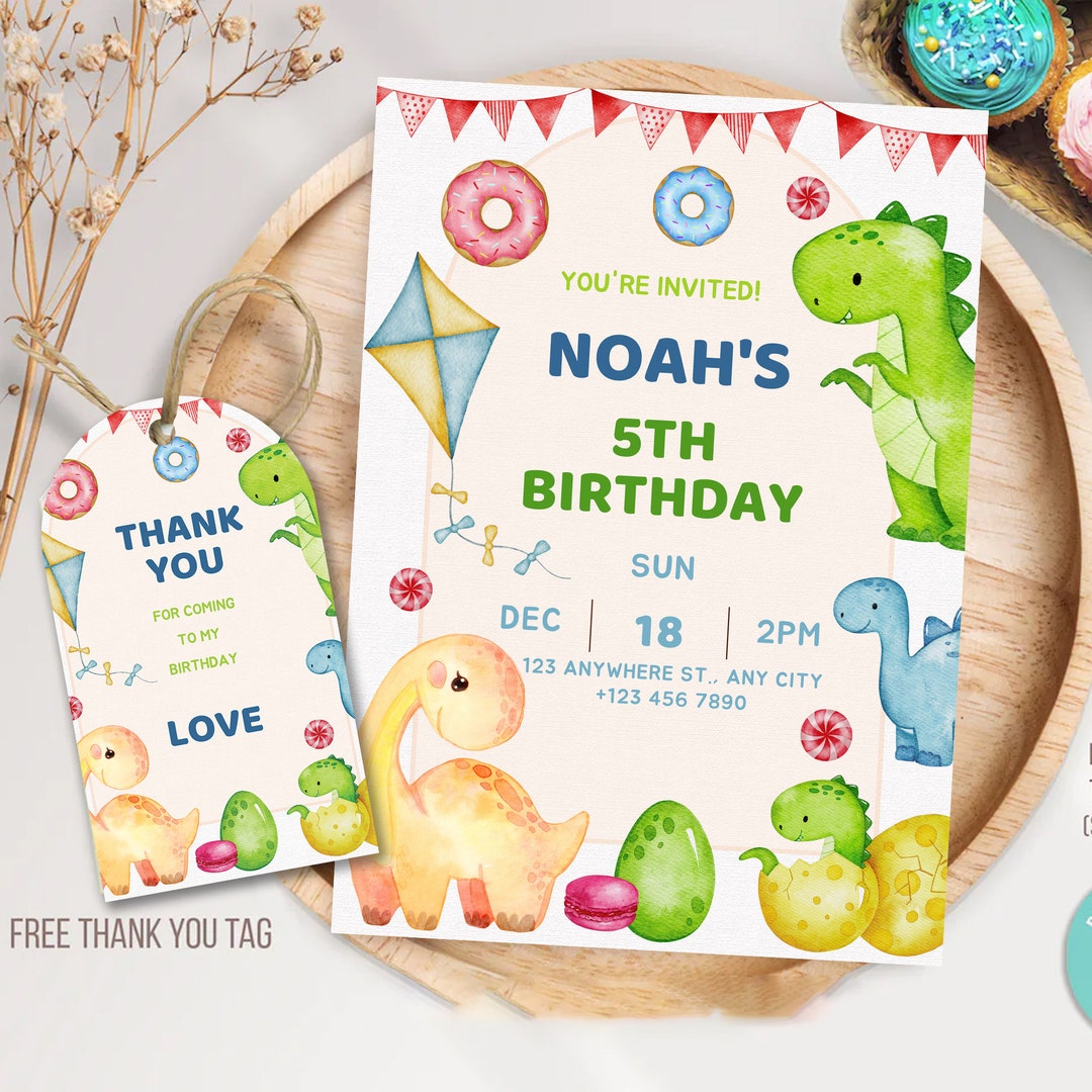 Dinosaur Birthday Party Invitation Template, Dino Bday Invite Including ...