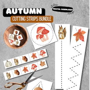 Fall Cutting Strips Bundle, Preschool Scissor & Tracing Practice