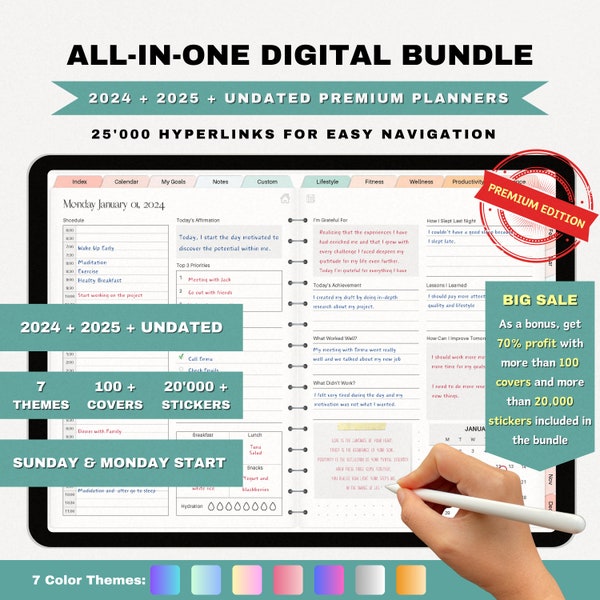Digital Planner 2024, Digital Planner Ipad, Goodnotes Notability Planner, All In One Planner, Dated Planner, Daily Planner, Weekly Planner