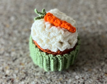 Carrot Cake Cupcake: Amigurumi crochet play food, fun gift, or home decor