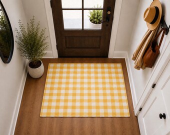 Superposition de tapis vichy jaune soleil