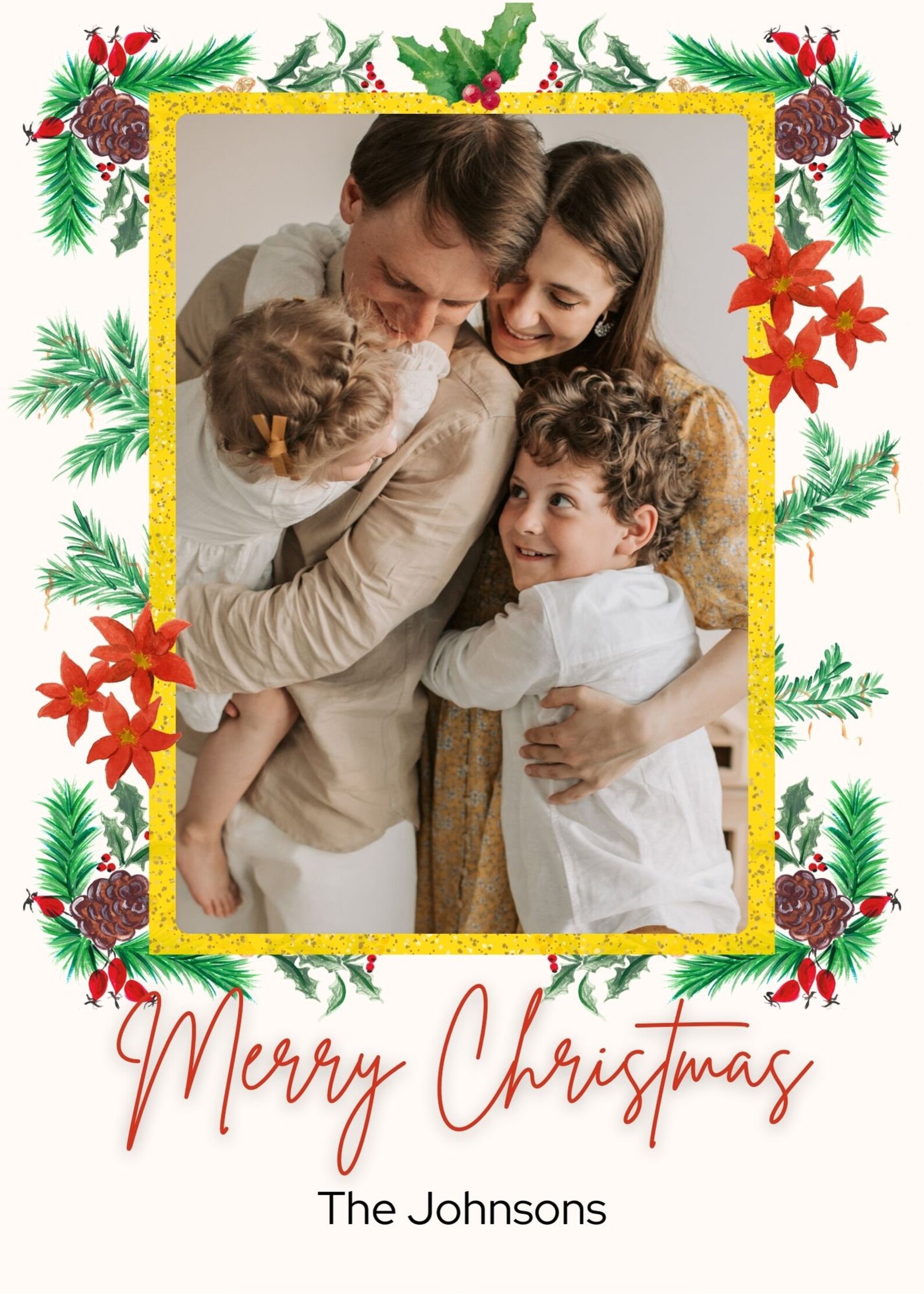 Watercolor Christmas Card Template, Photo Merry Christmas Card, Holiday