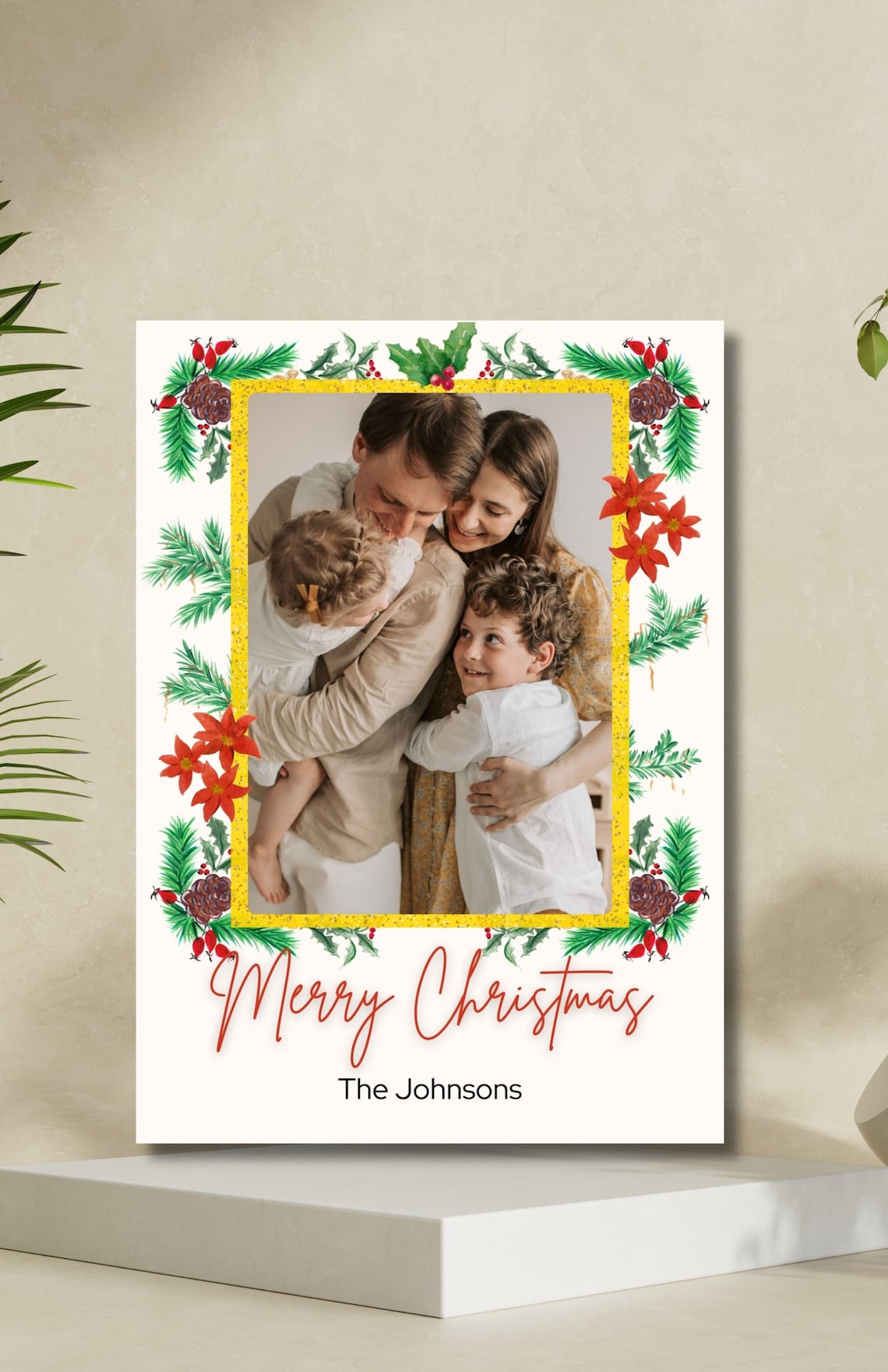 Watercolor Christmas Card Template, Photo Merry Christmas Card, Holiday