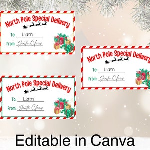 From Santa Christmas Gift Tag Editable Template, North Pole Gift Tag, From Santa Gift Labels, Editable Gift Tags, Instant Digital Download