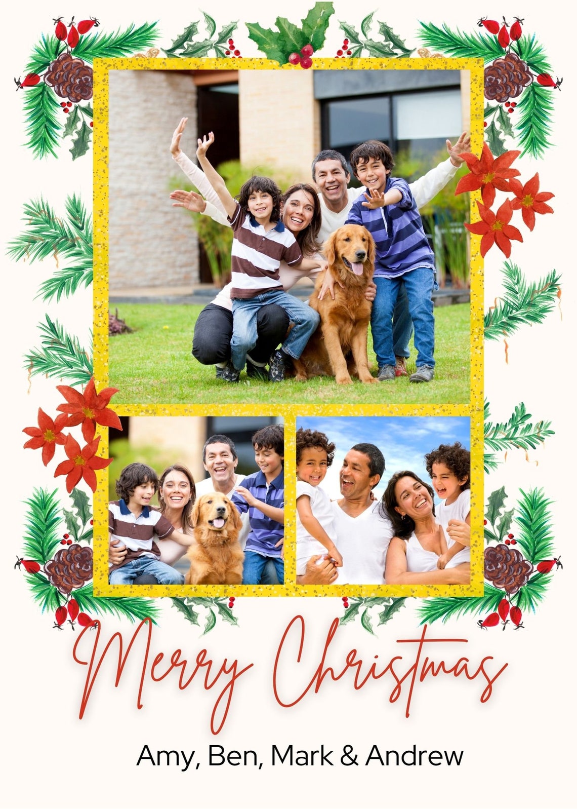 Watercolor Christmas Card Template, Photo Merry Christmas Card, Holiday