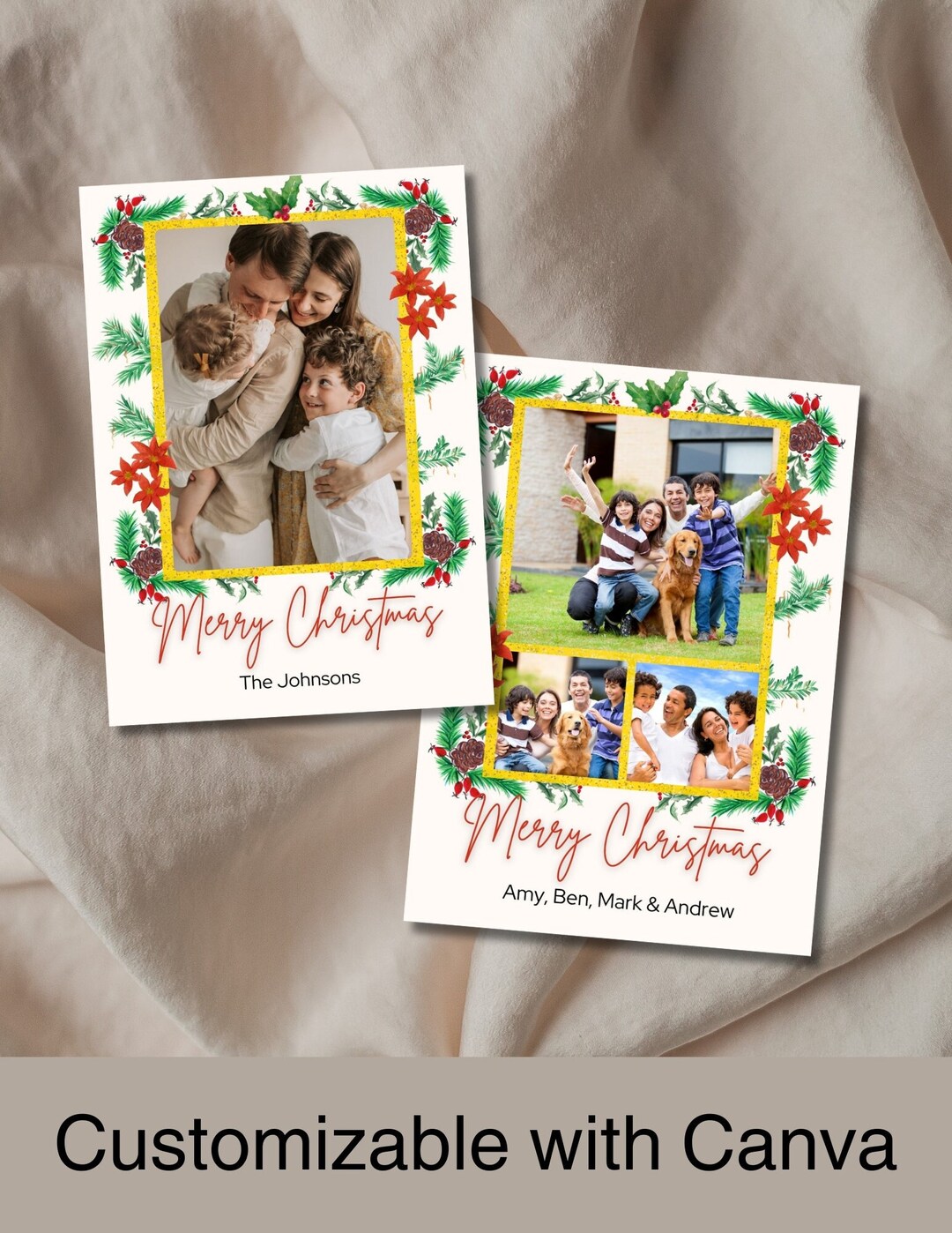 Watercolor Christmas Card Template, Photo Merry Christmas Card, Holiday