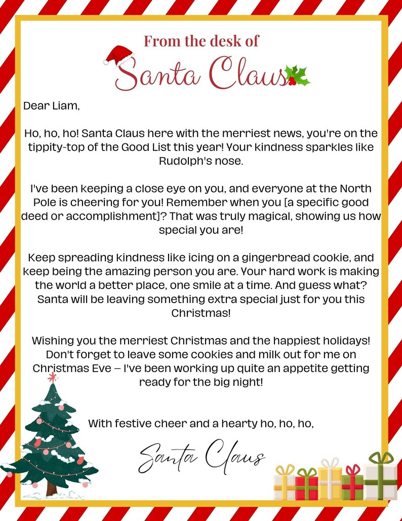 Printable Letter From Santa Claus, Letter to Santa, Nice List ...