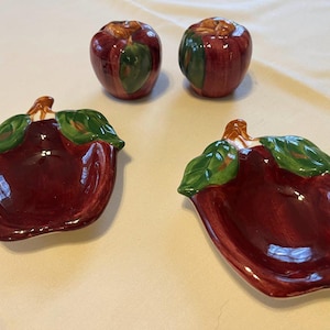 Vintage Franciscan Apple Salt and Pepper Shakers/Spoon Rest Set