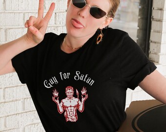 Gay for Satan Tshirt, Halloween Funny Shirt, Devil Graphic Tee, Satanic Goth Gift, Vintage Gothic Clothing, Samhain Spooky Season, Graveyard