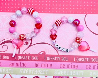 Heart Valentine Charm Bracelet Personalized Kids Bracelet Toddler Bracelet Girl Bracelet Valentine Gift