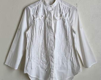 BCBG MAXAZRIA Women Broad Chain Stitch Blouse with Cloth in Off White